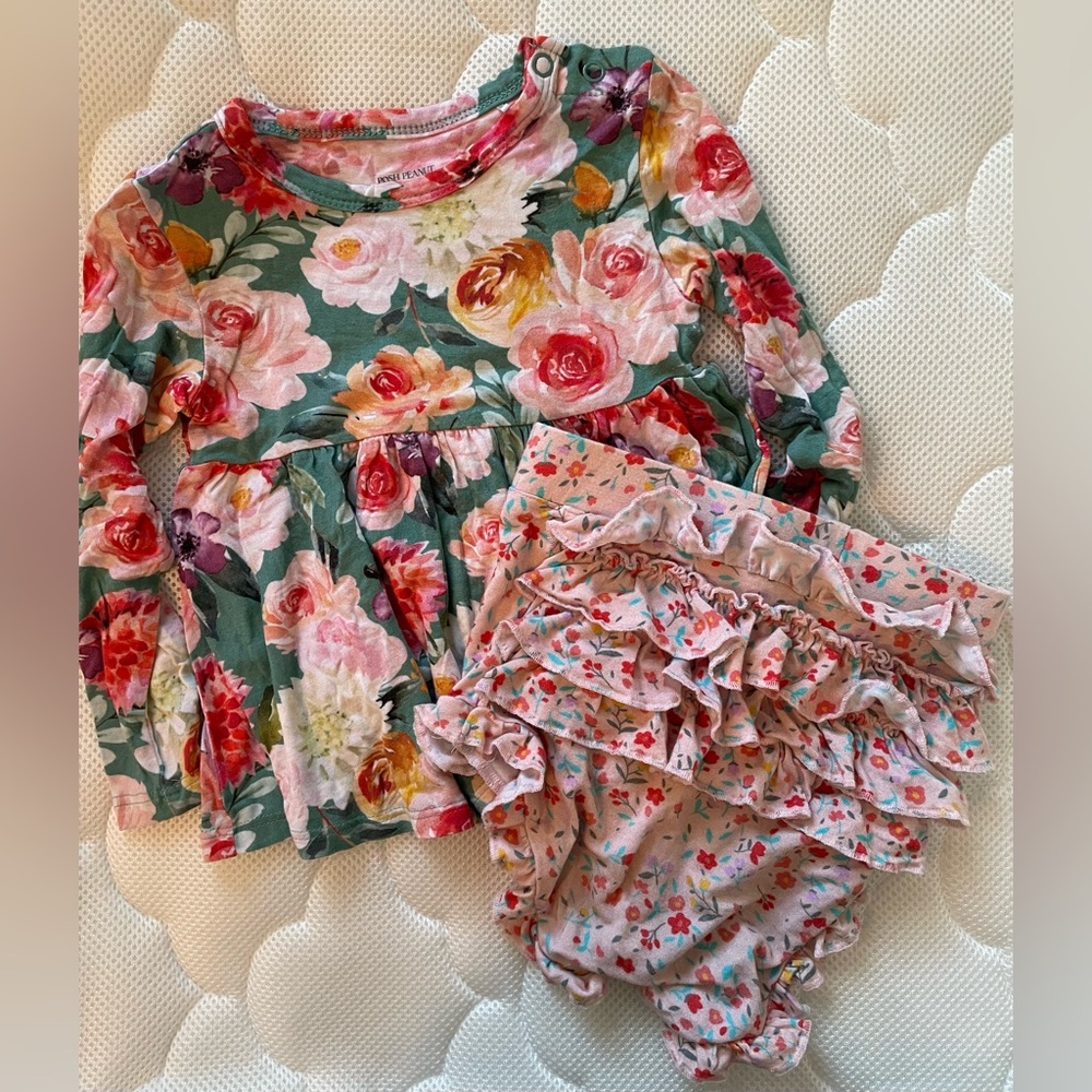 Posh Peanut Floral Long Sleeve Peplum Top with Ruffled Bloomers